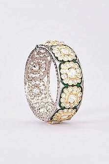 Gold Finish Kundan Polki Floral Kadas (Set of 2)