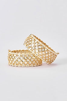 Gold Finish Kundan Polki Kadas (Set of 2)
