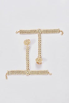 Gold Finish Kundan Polki Hand Harness (Set of 2)