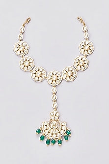 Gold Finish Kundan Polki & Green Drop Sheeshpatti