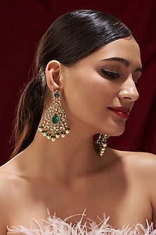 Black Rhodium Finish Kundan Polki Dangler Earrings