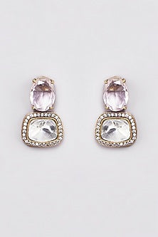 Black Rhodium Finish Rose Quartz Polki Necklace Set