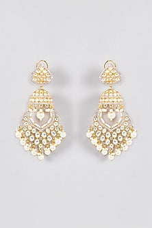 Gold Plated Kundan Polki & Pearl Dangler Earrings