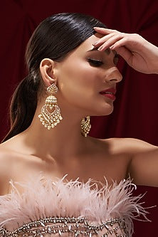 Gold Plated Kundan Polki & Pearl Dangler Earrings