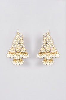 Gold Plated Kundan Polki & Pearl Jhumka Earrings