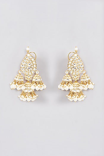 Gold Plated Kundan Polki & Pearl Jhumka Earrings