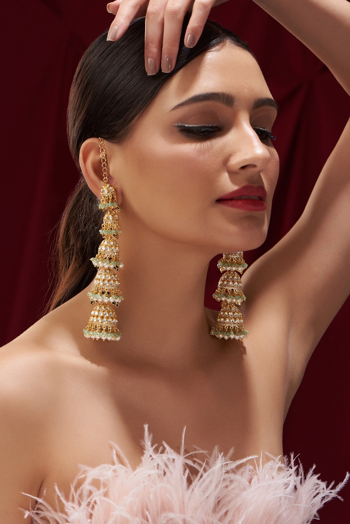 Gold Plated Kundan Polki Jhumka Earrings