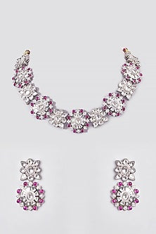 Black Rhodium Finish Kundan Polki Floral Necklace Set