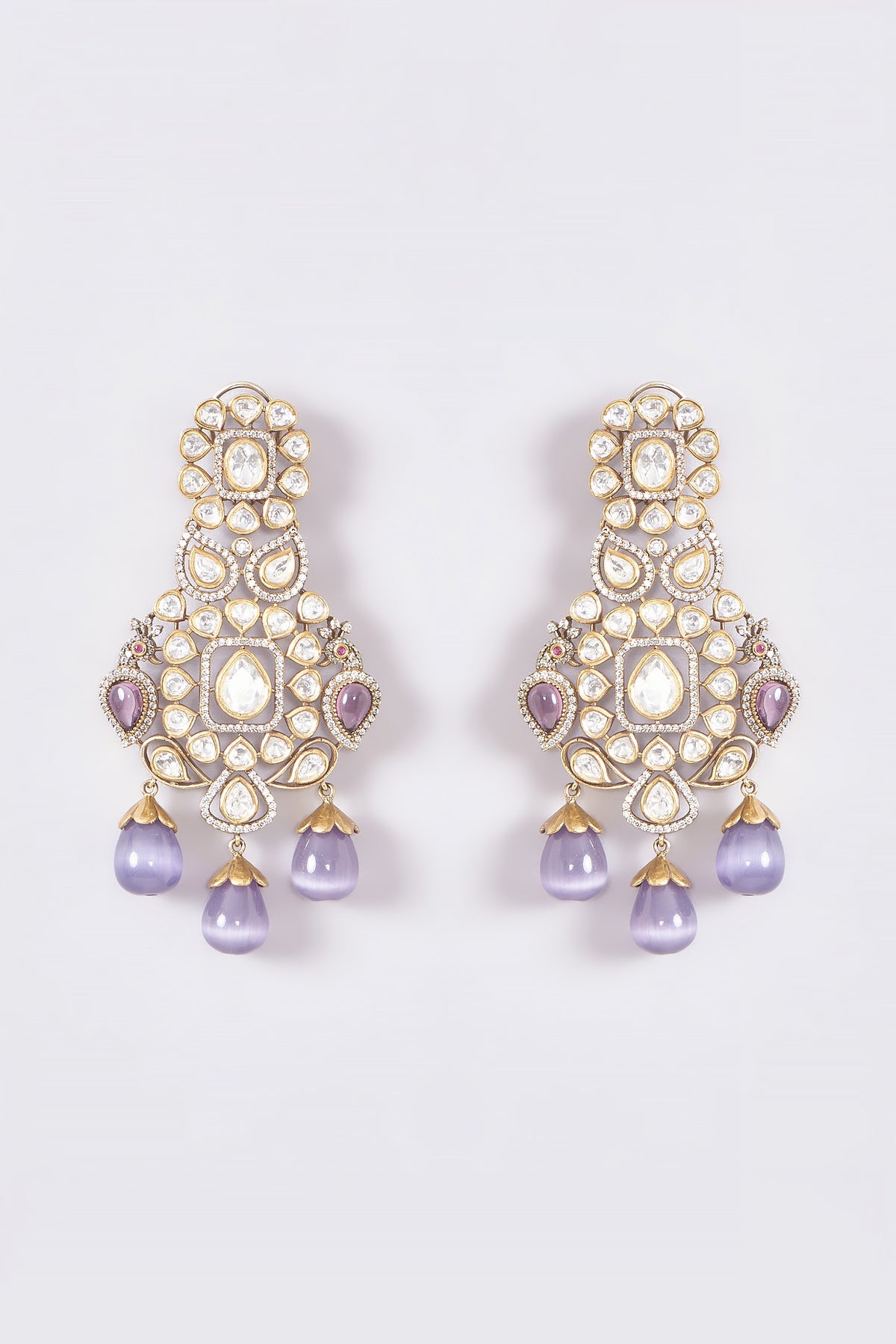 Black Rhodium Finish Purple Stone & Pearl Dangler Earrings