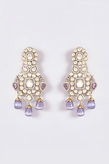 Black Rhodium Finish Purple Stone & Pearl Dangler Earrings