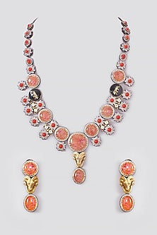 Gold Finish Orange Stone Necklace Set