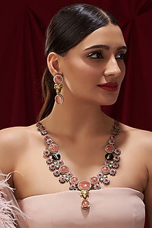 Gold Finish Orange Stone Necklace Set