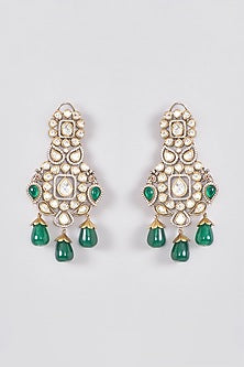 Black Rhodium Finish Polki & Emerald Dangler Earrings