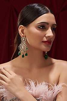 Black Rhodium Finish Polki & Emerald Dangler Earrings