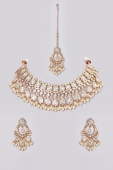 Gold Plated Kundan Polki & Pearl Necklace Set