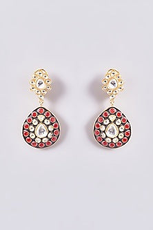 Gold Plated Green & Red Kundan Polki Necklace Set