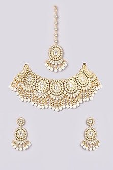 Gold Plated Kundan Polki & Pearl Necklace Set
