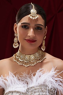 Gold Plated Kundan Polki & Pearl Necklace Set