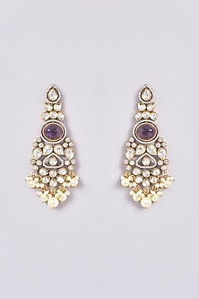 Black Rhodium Finish Kundan Polki & Pearl Drop Necklace Set