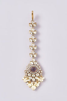 Black Rhodium Finish Kundan Polki & Pearl Drop Necklace Set