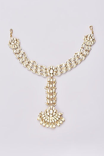 Gold Finish Kundan Polki Mathapatti