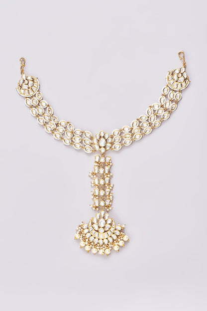 Gold Finish Kundan Polki Mathapatti