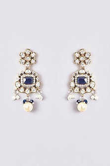Black Rhodium Finish Sapphire Stone & Pearl Necklace Set