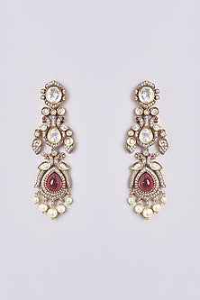 Black Rhodium Finish Kundan Polki & Pearl Drop Necklace Set