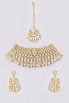 Gold Plated Kundan Polki & Pearl Necklace Set