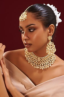 Gold Plated Kundan Polki & Pearl Necklace Set