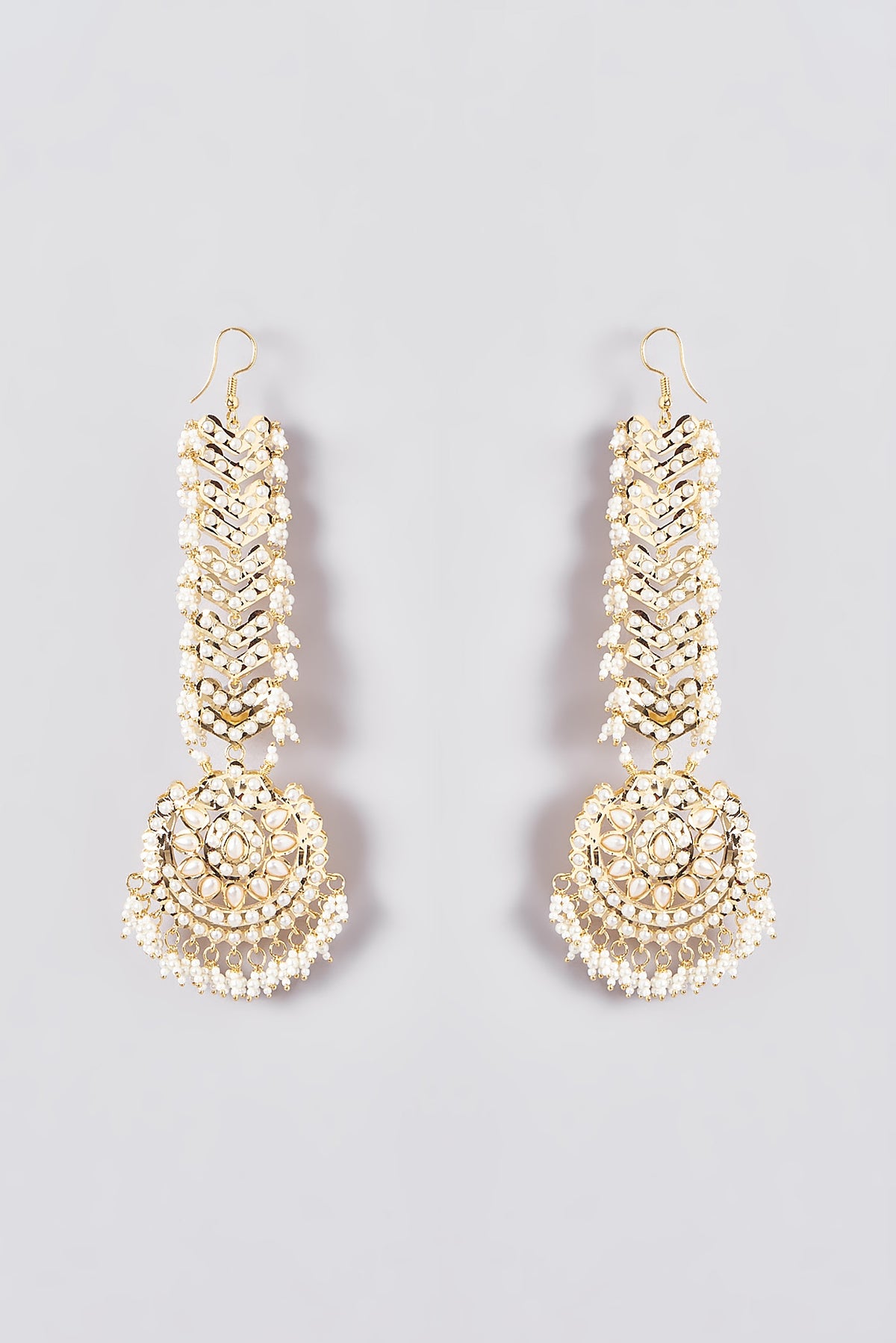 Gold Finish Kundan Polki & Pearl Drop Dangler Earrings