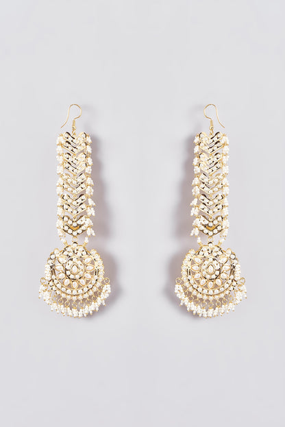Gold Finish Kundan Polki & Pearl Drop Dangler Earrings