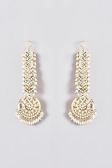 Gold Finish Kundan Polki & Pearl Drop Dangler Earrings