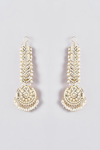 Gold Finish Kundan Polki & Pearl Drop Dangler Earrings