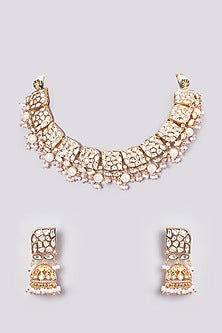 Gold Plated Green Kundan Polki Necklace Set
