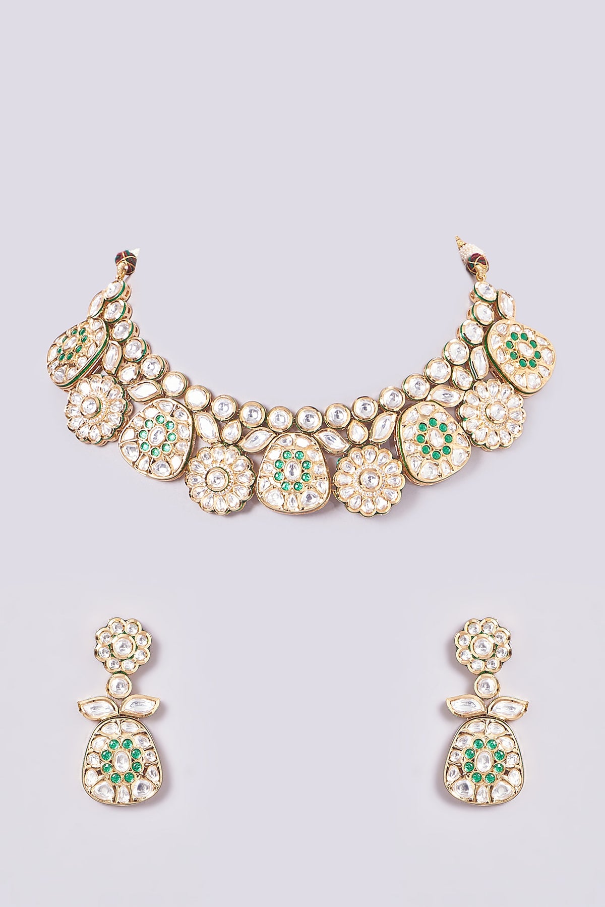 Gold Plated Green Kundan Polki Necklace Set