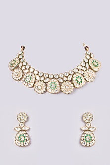 Gold Plated Green Kundan Polki Necklace Set