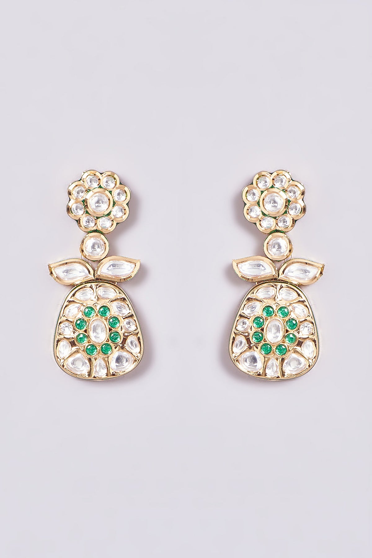 Gold Plated Green Kundan Polki Necklace Set