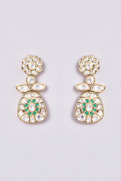 Gold Plated Green Kundan Polki Necklace Set