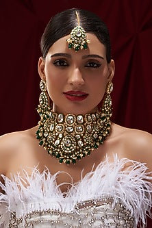 Gold Plated Kundan Polki & Pearl Necklace Set