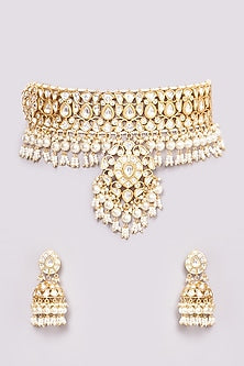 Gold Plated Kundan Polki Necklace Set