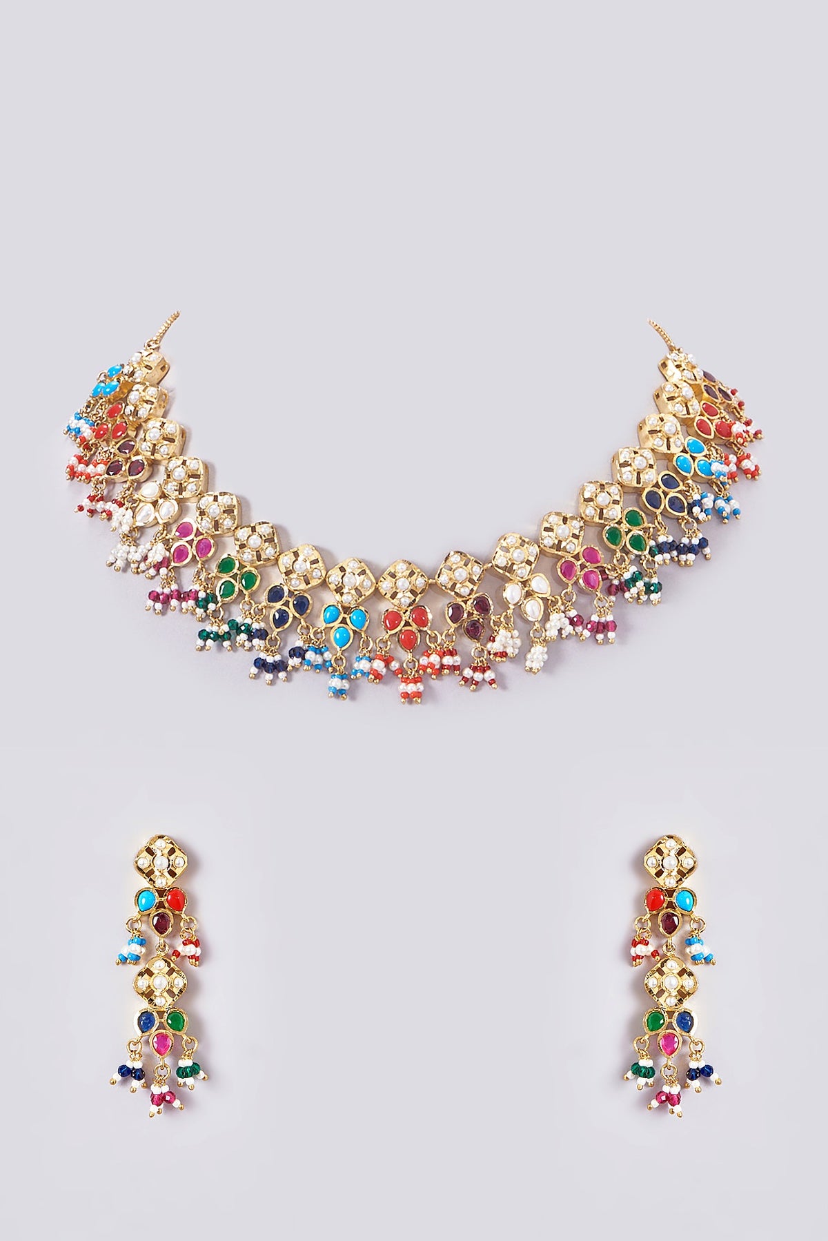 Gold Plated Kundan Polki & Jadau Stone Necklace Set
