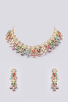Gold Plated Kundan Polki & Jadau Stone Necklace Set