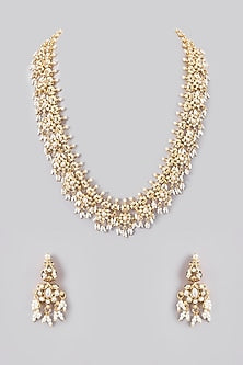 Gold Plated Kundan Polki & Jadau Stone Long Necklace Set