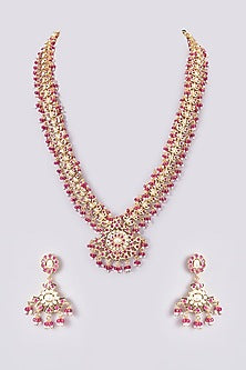 Gold Plated Kundan Polki & Jadau Stone Long Necklace Set