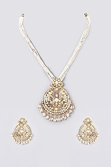 Gold Plated Kundan Polki & Jadau Stone Pendant Necklace Set