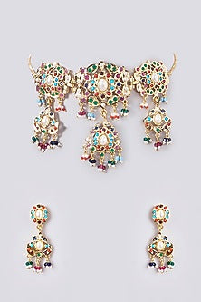 Gold Plated Kundan Polki & Jadau Stone Choker Necklace Set