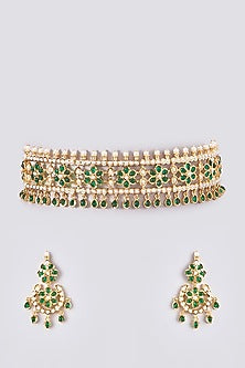 Gold Plated Kundan Polki & Jadau Stone Choker Necklace Set