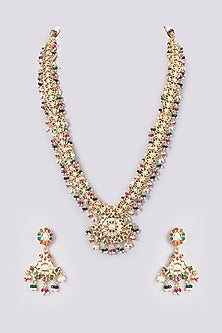 Gold Plated Kundan Polki & Jadau Stone Long Necklace Set