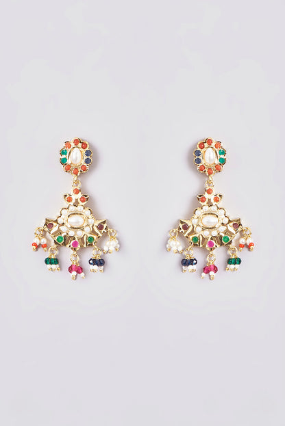 Gold Plated Kundan Polki & Jadau Stone Long Necklace Set